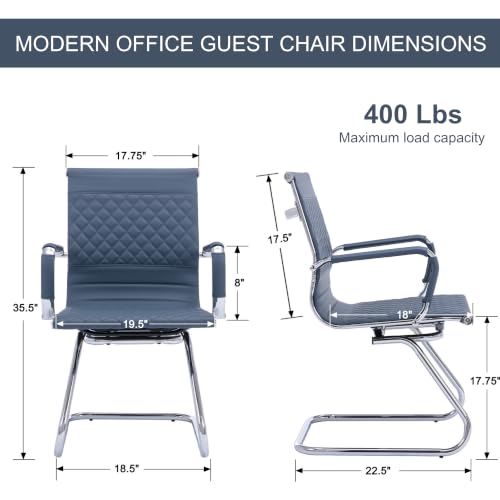 HNY Set of 2 PU Leather Office Guest Chairs, Navy Blue - color: Navy Blue