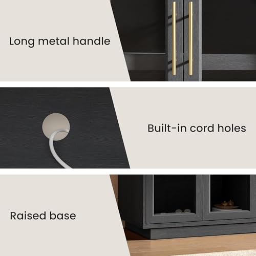 Fatmok 59" Arched Glass Sideboard Buffet Display Cabinet,Grey Black Oak - color: B-black Grey