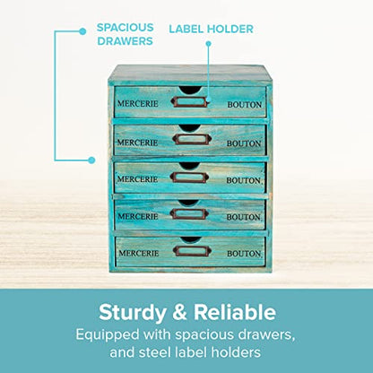 5-piece Full Matching Set Turquoise Wooden Cabinets,European Country Style Desk Organizer Boxes,Multi-level Teal Wooden Stackable Drawers,Countertop Organizer Drawers w/ Label Holder,Desktop Chests - style: Matching set I All 5 styles