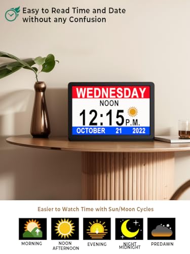 Upgraded 11.5" Large Clock with Voice Talking Date and Time, 27 Alarms Custom Reminders, Sleep Trainer, Large Number, Auto DST, 10 Levels Night Dimmer, Digital Calendar Clock for Elderly, with Remote - color: 11.5" Hd -Black