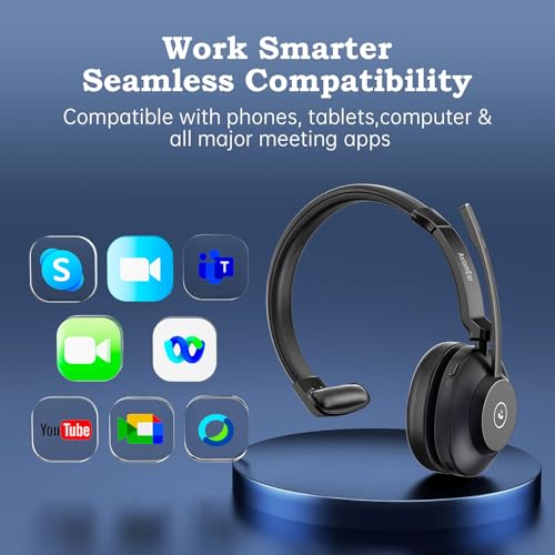 Bluetooth Wireless Headset with Mic for Work, Advanced Noise Reduction Microphone, Clear Calls - Comfortable On-Ear Headphones, Bluetooth 5.3, Applicable to Laptop, PC, Zoom, Office, Phone