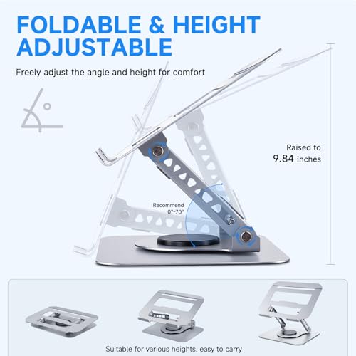 Leeboom 360° Rotating Laptop Stand, Aluminum Riser with Ergonomic Design - color: light silver