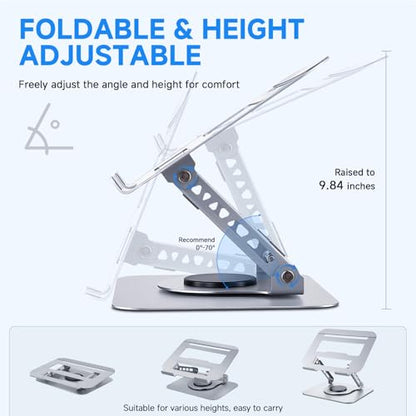 Leeboom 360° Rotating Laptop Stand, Aluminum Riser with Ergonomic Design - color: light silver
