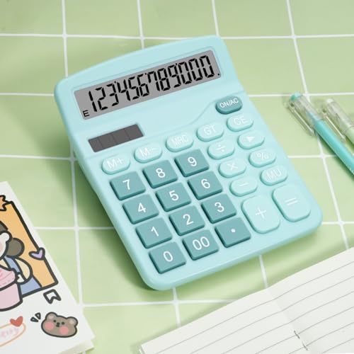 Cute Blue Desktop Calculator with Big Buttons, Dual Power Source | Solar and Battery, Large Display Screen - Perfect for Office, Teachers, and Students (Light Blue) - color: Light Blue