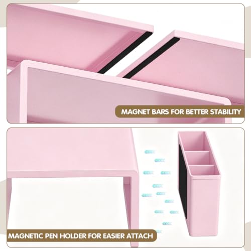 LEKETREE Dual Monitor Stand Riser with Drawer and 2 Pen Holders, Pink - color: Pink