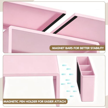 LEKETREE Dual Monitor Stand Riser with Drawer and 2 Pen Holders, Pink - color: Pink