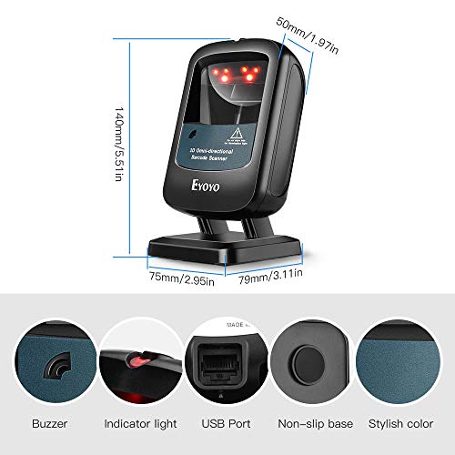 Eyoyo 2D USB Wired Desktop Hands-Free Barcode Scanner Omnidirectional - color: Blue Desktop Barcode Scanner