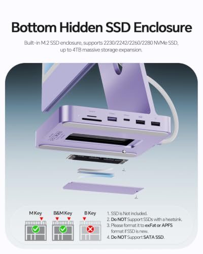 11-in-1 USB C Hub for iMac 24" M1/M3/M4 with M.2 NVMe 4TB SSD Enclosure | PULWTOP Alloy iMac Hub with HDMI 4K@60Hz, 2.5G Ethernet, 5 USB A/C 10Gbps, SD/TF, iMac M4 Dock for iMac 24" 2021-2024, Purple - color: iMac Dock- Purple