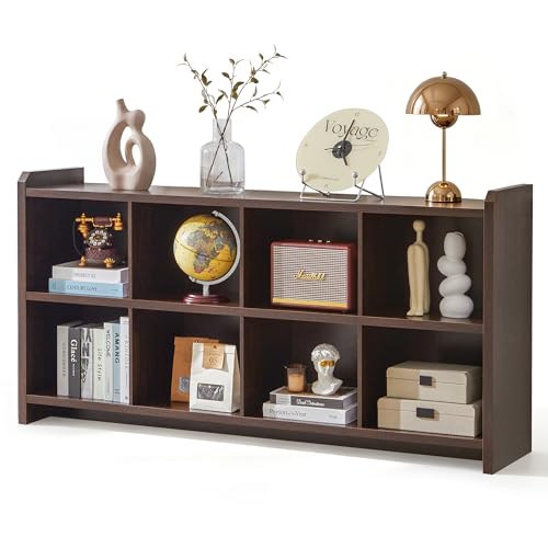 8 Cube Low Storage Organizer, 63" Long Horizontal Bookshelf, Dark Walnut | Modern Wood Open Book Shelf, Short Cubby Storage Bookcase Cabinet,Book Shelves TV Stand, Living Room Home Office Entryway - color: Dark Walnut, size: 8 Cube
