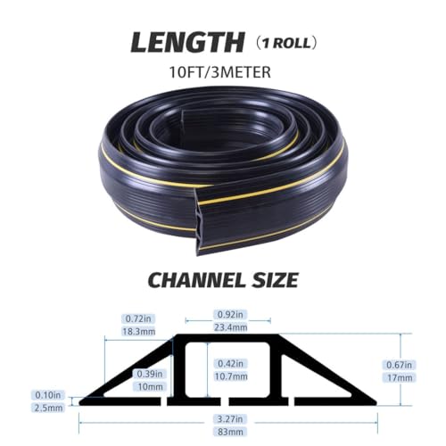 10FT Floor Cord Cover, Heavy Duty PVC Floor Cable Cover,Wire Cover to Protect Wire Prevent Cable Trips for Home Office,Cavity Size 0.94" by0.4 - size: 3 Channel 10 ft
