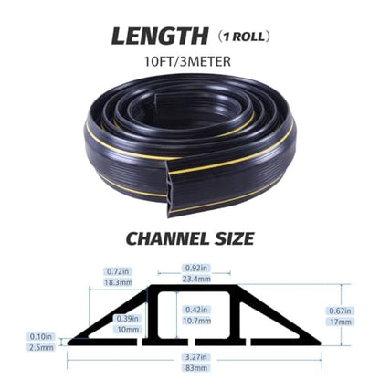 10FT Floor Cord Cover, Heavy Duty PVC Floor Cable Cover,Wire Cover to Protect Wire Prevent Cable Trips for Home Office,Cavity Size 0.94" by0.4 - size: 3 Channel 10 ft