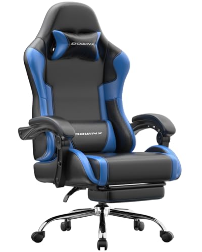 Dowinx Ergonomic Gaming Chair with Footrest & Massage Lumbar, 2D-Linkage Armrests for Computer Chair 330lbs with Headrest Pillow for Office, Home, Streaming and Long Gaming Sessions, Blue - color: Blue