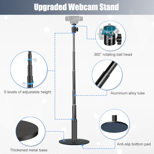 JCWINY Webcam Stand, 28 Inch Web Cam Stand for Desk, Adjustable Webcam Mount Camera Stand for Logitech Webcam C922 C930e C920S C920 C615 C960 C920x BRIO 4K NexiGo N60 and Others
