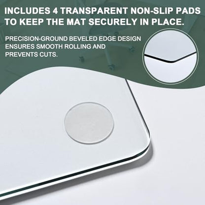 Glass Chair Mat Heavy 1/5" Thick Premium Tempered Glass Duty Hard Glass Chair Mats -for Office Chair on Carpet or Hard Floor with 4 Anti-Slip Pads 48" x 36" - size: 48" x 36"