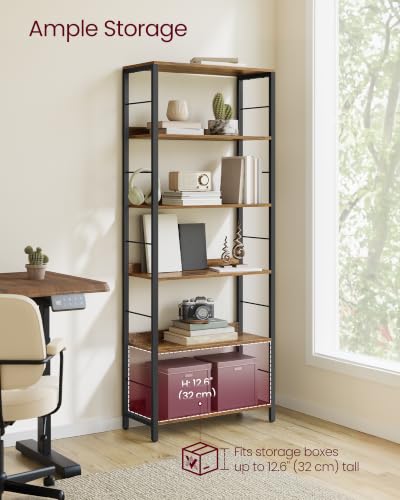 VASAGLE 6-Tier Bookshelf, Bookcase with Shelves, Storage Shelf, Living Room - color: Rustic Brown + Ink Black, size: 6 Tiers (11.8"D x 26"W), style: With Back Panels