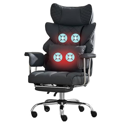 500 Lbs Kneading Massage Office Chair with Foot Rest Reclining Black | Ergonomic Computer Chair, High Back Thick Cushion, Big & Tall, Comfy Leather, Heavy Duty Home Executive - color: Black