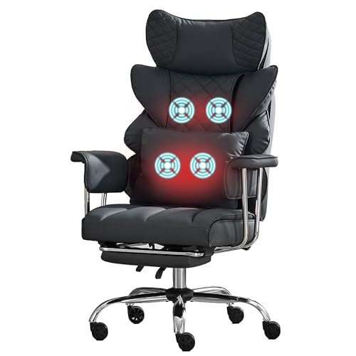 500 Lbs Kneading Massage Office Chair with Foot Rest Reclining Black | Ergonomic Computer Chair, High Back Thick Cushion, Big & Tall, Comfy Leather, Heavy Duty Home Executive - color: Black