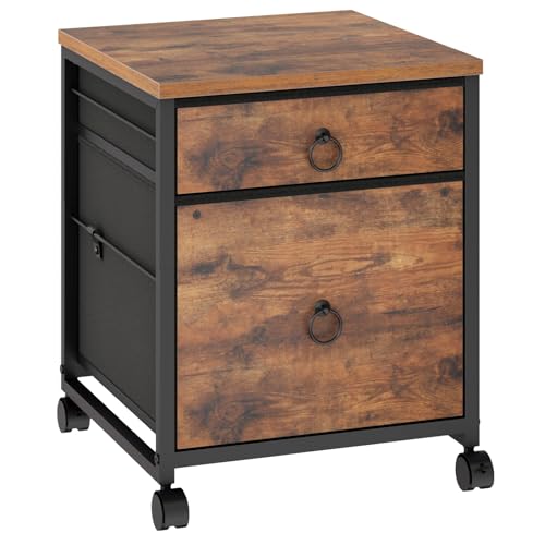 HOOBRO File Cabinet, 2-Drawer Vertical Mobile Office Cabinet, Rolling Printer Stand, for A4/Letter Size Files, Nonwovens Drawer, for Home Office, Rustic Brown BF21WJ01G1 - color: Rustic Brown