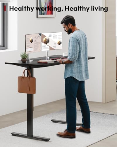 SANODESK 55''x24'' Height Adjustable Electric Standing Desk for Home Office - color: Black Frame+ Black Top, size: 55x24