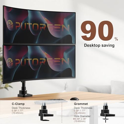 Heavy Duty Dual Monitor Arm for 17-49" Screens, Vertical Stack, 44lbs - color: Black