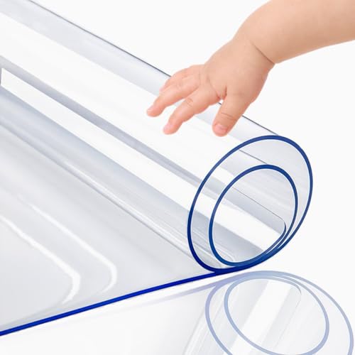 PoPoTo 24x24 Inch New Clear Plastic Desk Pad Dining Table Protector Tablecloth Mat Office Desk Blotter 1.5mm Thick Rectangular Waterproof Odorless No-Slip Vinyl Table Cover for Wooden Glass Countertop - color: Rectangle Clear 1.5mm, size: 24" x 24" (Recta