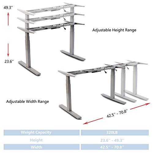 VJ201-S3 Electric Height Adjustable Sitting Standing Desk Frame Only/Sit Stand - Dual Motors 3 Segment Motorized Desk Base Only,Gray - color: Grey