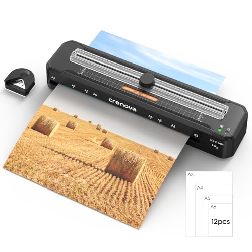 Crenova Laminator Machine with 12 Laminating Sheets, A3 Laminating Machine | Hot & Cold with Trimmer Corner Rounder, Fast Warm Technology, 13-Inch Laminator for Home Office School Business