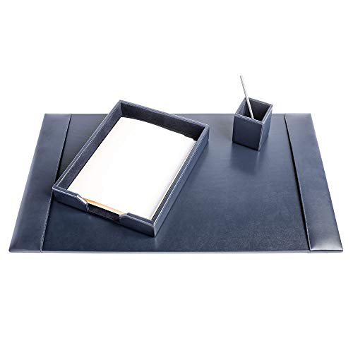 DACASSO Bonded Leather Desk Set - Luxury Leather Desk Pad & Desk Organization Essentials (Navy Blue, 3 Piece) - color: Navy Blue, style: 3 Piece