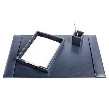 DACASSO Bonded Leather Desk Set - Luxury Leather Desk Pad & Desk Organization Essentials (Navy Blue, 3 Piece) - color: Navy Blue, style: 3 Piece