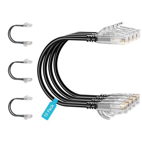 Cat6 Slim Patch Cables 2 Feet 10-Pack Black, Cat6a Patch Cables 10Gbps 550MHz High-Speed, Cat 6 Ethernet Cable Pure Copper UTP, Flexible & Thin Patch Cable Cat 6 for Network Cabling - color: Black, size: 2FT