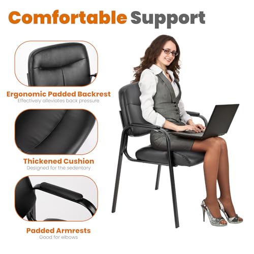 Sweetcrispy Waiting Room Chairs Set of 1, Office Guest Chairs No Wheels | Leather Padded Arms, Stationary Reception, Conference, Lobby Table, Elderly, Side Salon, Clinic, Inky - size: 1 Pack