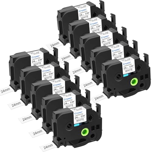 Cruxer 10 Pack Replacement for P-Touch TZe-251 TZe251 24mm Black on White | 0.94‘’ Laminated Label Tape Compatible with Ptouch PT-D600 P700 P750W P710BT 2430PC P900W E500 P950NW 9700PC PT-3600 Maker - size: 24mm (0.94“) 1"