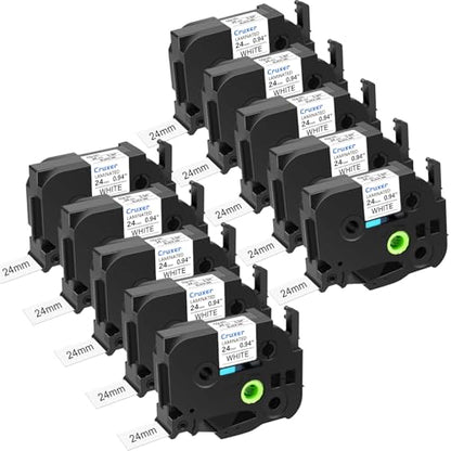 Cruxer 10 Pack Replacement for P-Touch TZe-251 TZe251 24mm Black on White | 0.94‘’ Laminated Label Tape Compatible with Ptouch PT-D600 P700 P750W P710BT 2430PC P900W E500 P950NW 9700PC PT-3600 Maker - size: 24mm (0.94“) 1"