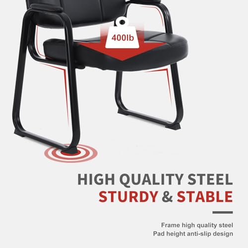 CLATINA Big Tall 400 lbs Waiting Room Chairs with Padded Arms Leather Guest Chair no Wheels for Office Reception Lobby and Conference Desk with Sled Base, Black, 6PK - color: Black-sledbase, size: 6PK