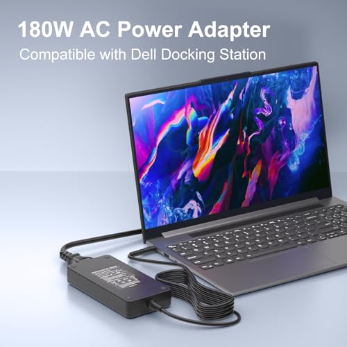 180W 130W Replacement Charger for Dell Thunderbolt Docking Stations | WD19 WD19S WD19TB WD19TBS WD22TB4 WD15 SD25 WD25 D6000 D6000S K16A K16A001 TB15 TB16 TB18DC K17A001 Business Thunderbolt