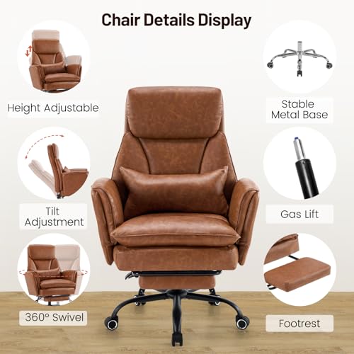 Big and Tall Office Chair, Ergonomic Computer Desk Chair with Footrest, Wide Seat Reclining Gaming Chair, Flip Armrests for Cross Legged Sitting, Heavy Duty Support up to 400LBS, PU, Brown - color: Brown