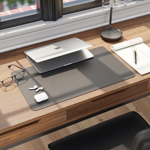 Smead Vegan Leather Desk Pad Mat, Office Desk Mat, Small, Charcoal Gray | Waterproof desk pad protector, writing mat and desk blotter. Non-slip suede grips under a laptop, keyboard and mouse. - color: Charcoal Gray, size: 13.7" x 23.6"