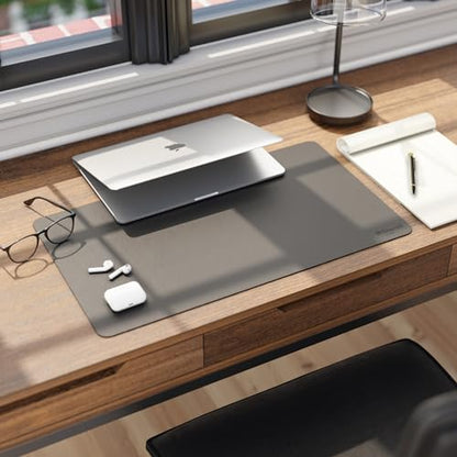Smead Vegan Leather Desk Pad Mat, Office Desk Mat, Small, Charcoal Gray | Waterproof desk pad protector, writing mat and desk blotter. Non-slip suede grips under a laptop, keyboard and mouse. - color: Charcoal Gray, size: 13.7" x 23.6"