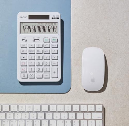 14 Digits Desktop White Calculator with a Bright LCD, Dual Power Handheld Desktop. Color. Business, Office, High School - color: WHITE-3