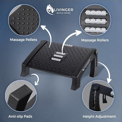 Livinger Foot Stool – Adjustable Foot Rest with 6 Height Settings – Under-Desk Support with Non-Slip Legs – Ergonomic Foot Roller – Sturdy Design for Office or Home