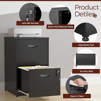 2 Drawer File Cabinet with Lock, Metal Filing Cabinet for Office | Small File Cabinets for Home Office, Under Desk Vertical File Cabinet Fit Hanging Files, Letter & A4 Documents - color: Black, style: 2 Drawers-Light Duty