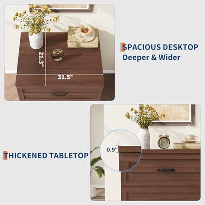Garvee 2 Drawer Farmhouse Lateral File Cabinet for Home Office, Deep Filing Drawers Fit Legal Letter & A4 Hanging Files, Wide Storage Cabinet with Heavy-Duty Frame & Spacious Top, Retro Brown