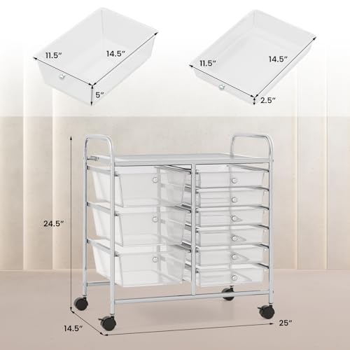 RELAX4LIFE 9 Drawer Rolling Storage Cart - Mobile Drawer Carts for Craft Art Supply Paper Salon, Utility Cart on Wheels for Classroom Teacher School Office, Rolling Cart with Drawers (Clear) - color: Clear, style: 9 Drawers
