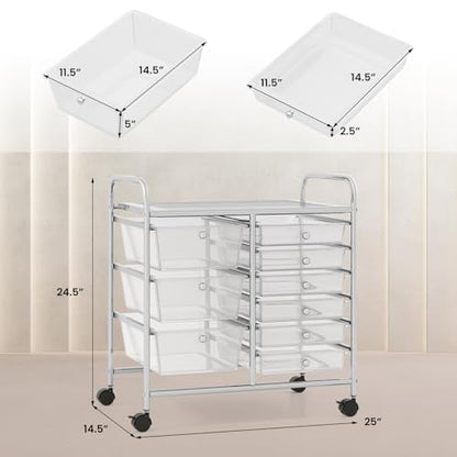 RELAX4LIFE 9 Drawer Rolling Storage Cart - Mobile Drawer Carts for Craft Art Supply Paper Salon, Utility Cart on Wheels for Classroom Teacher School Office, Rolling Cart with Drawers (Clear) - color: Clear, style: 9 Drawers
