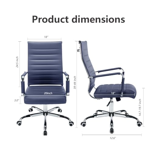 Office Desk Chair Leather, Conference Room Chairs with Wheels, Modern Executive Computer Guest Chairs with Arms. - color: Navy Blue