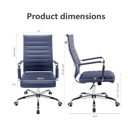 Office Desk Chair Leather, Conference Room Chairs with Wheels, Modern Executive Computer Guest Chairs with Arms. - color: Navy Blue