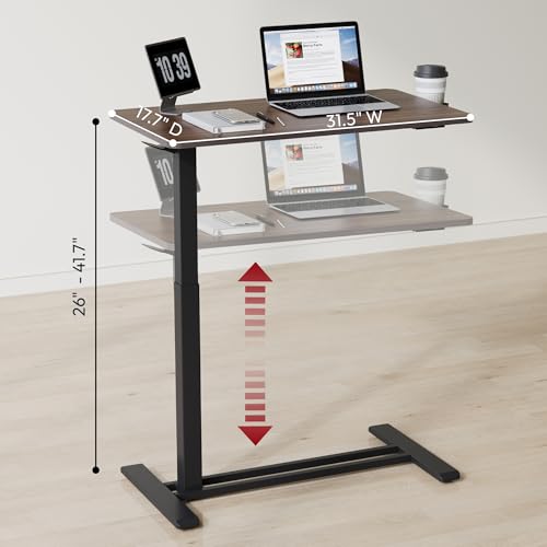 SANODESK 32'' Mobile Standing Desk with Hidden Wheels,Pneumatic Laptop Desk | Computer Cart Movable Height Adjustable Table Small Sit Stand Desk for Home Office Hospital Use,31.5"W x 17.7"D,Black Walnut - color: Black Walnut, size: 32x18