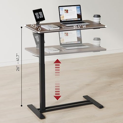 SANODESK 32'' Mobile Standing Desk with Hidden Wheels,Pneumatic Laptop Desk | Computer Cart Movable Height Adjustable Table Small Sit Stand Desk for Home Office Hospital Use,31.5"W x 17.7"D,Black Walnut - color: Black Walnut, size: 32x18