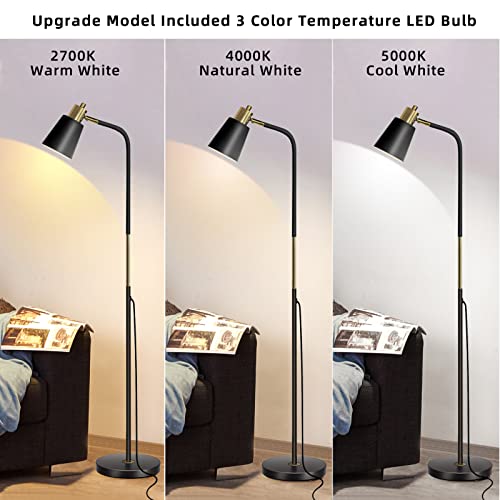 LALISU Floor Lamp 3-Color Temperature Floor Lamps Reading Standing Lamp | Farmhouse Reading Lamp Standing, Adjustable Metal Heads Indoor Task Lighting for Living Room Bedroom Office (3-Color Black) - color: 3-Color Black