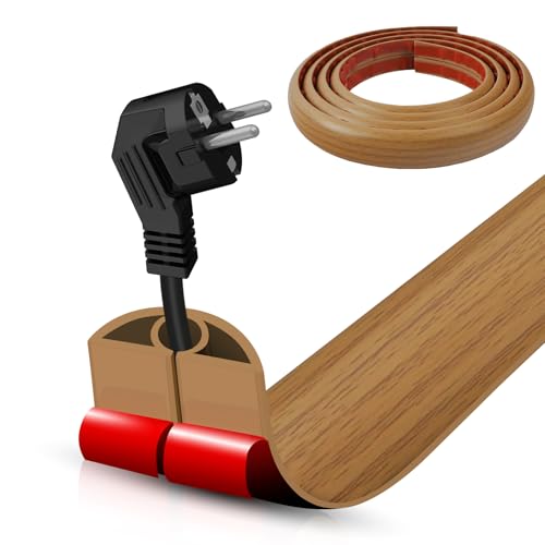 Floor Cord Cover Self Adhesive Cord Hider,10FT Cable Management, Extension Strip Protector for Wires, Prevent Cable Trips for Offices, Gyms, Exhibitions Cavity:0.3"(W) x 0.28"(H) Brown Wood - color: Brown Wood, size: 0.78" x 10'